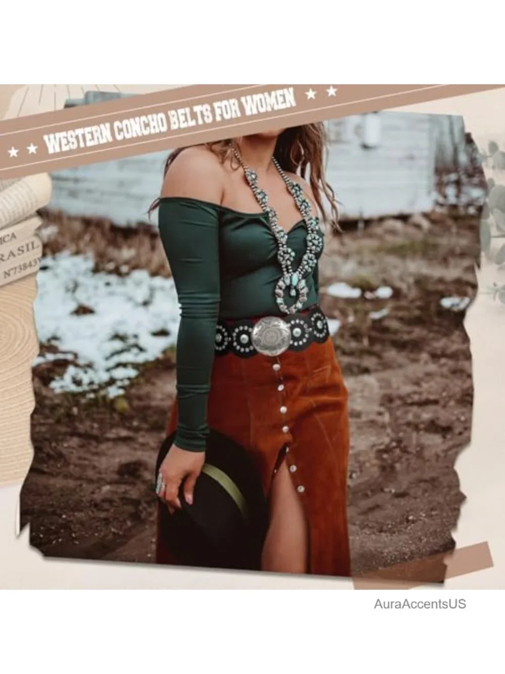 PU Leather Western Concho Belt for Women Cowgirl Boho Waist Belt